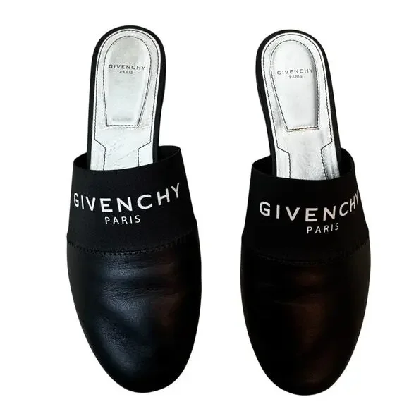 Givenchy Paris Bedford Slip On Leather Flat Mules Black Size 38/ US 7